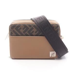 Fendi Square FF Camera Case Organizer Shoulder Bag Canvas Leather Brown Black